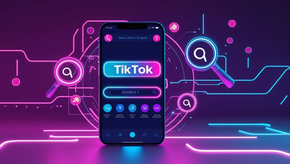 mockup de celular com tela do tiktok, em artigo de blog sobre o uso de tiktok como mecanismo de busca