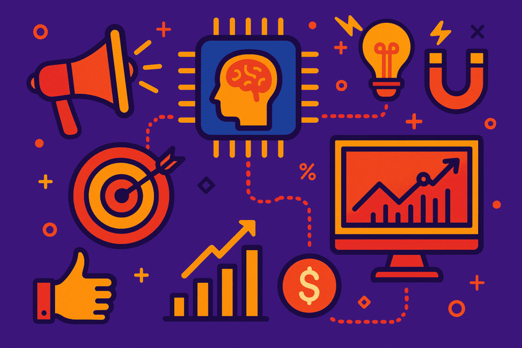 ilustração flat design em artigo de blog sobre inteligencia artificial no marketing