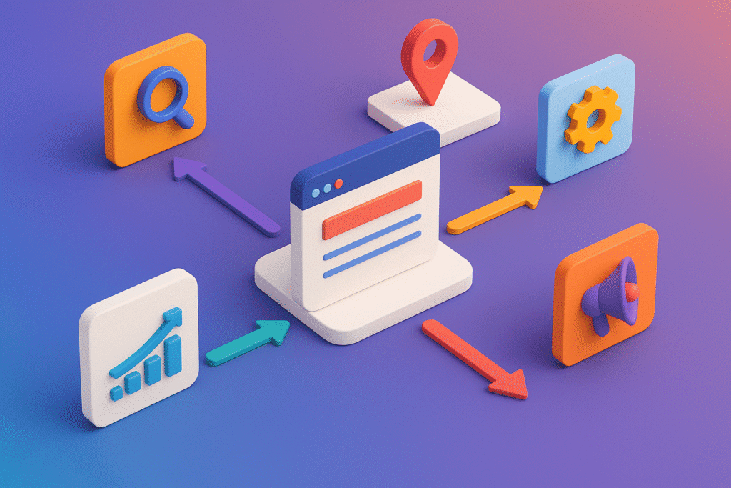 imagem com elementos do mundo do SEO, ilustrando texto de blog sobre agência de SEO