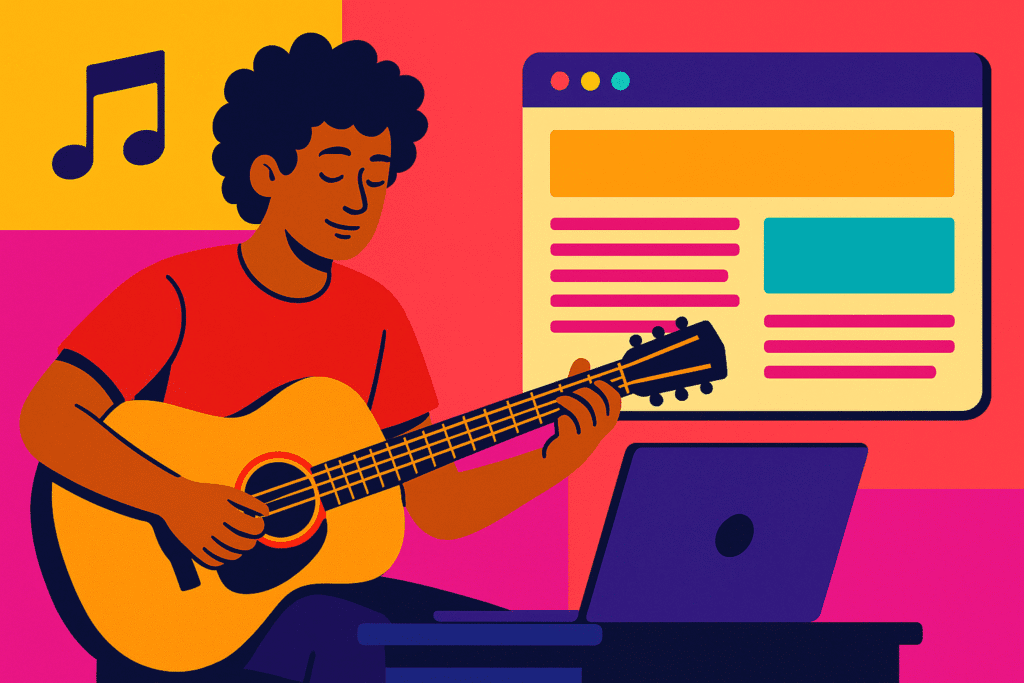 ilustração de músico tocando violão em artigo de blog sobre marketing musical